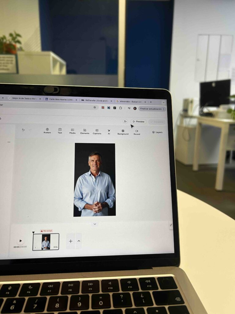 Proceso de creación de avatares de IA consistentes para academias de inglés usando HeyGen.