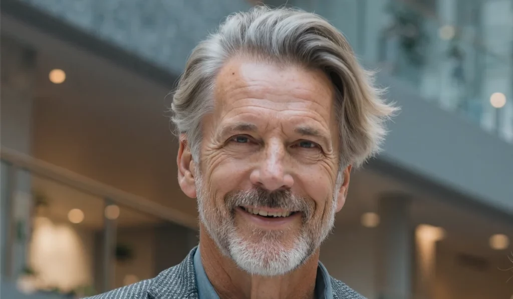 Hombre de la pareja generada con IA mejorada con Enhancor para lograr piel realista, textura y detalles humanos.