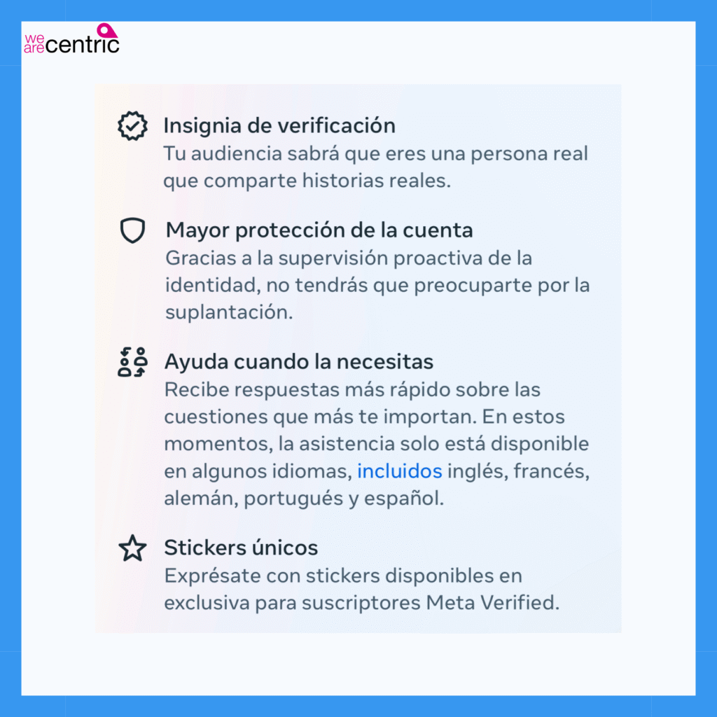 Meta Verified ofrece beneficios al suscribirte