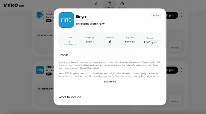 La empresa Ring en la plataforma lanzada por MrBeast. Detalles de la campaña