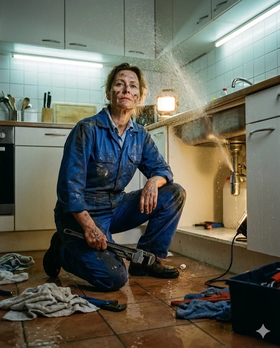 Ejemplo de consistencia de personajes en IA para storytelling visual: fontanera en estilo cinematográfico