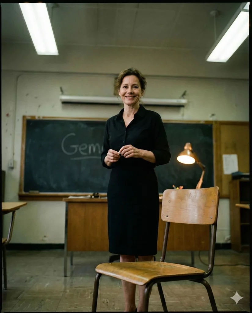 Personaje generado por IA consistente mostrando realismo cinematográfico en un entorno de trabajo.